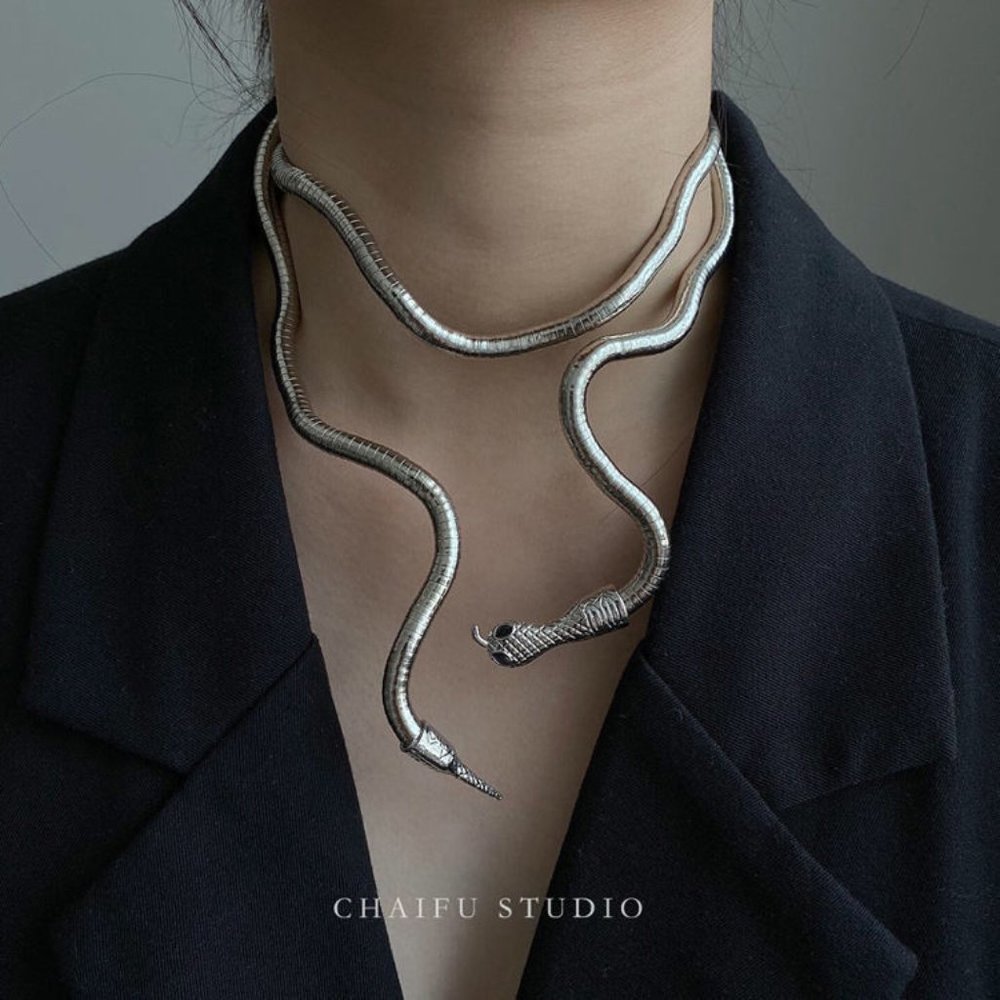 Womens Mens Unisex Bendable Snake Flexible Changes Shape Silver Necklace